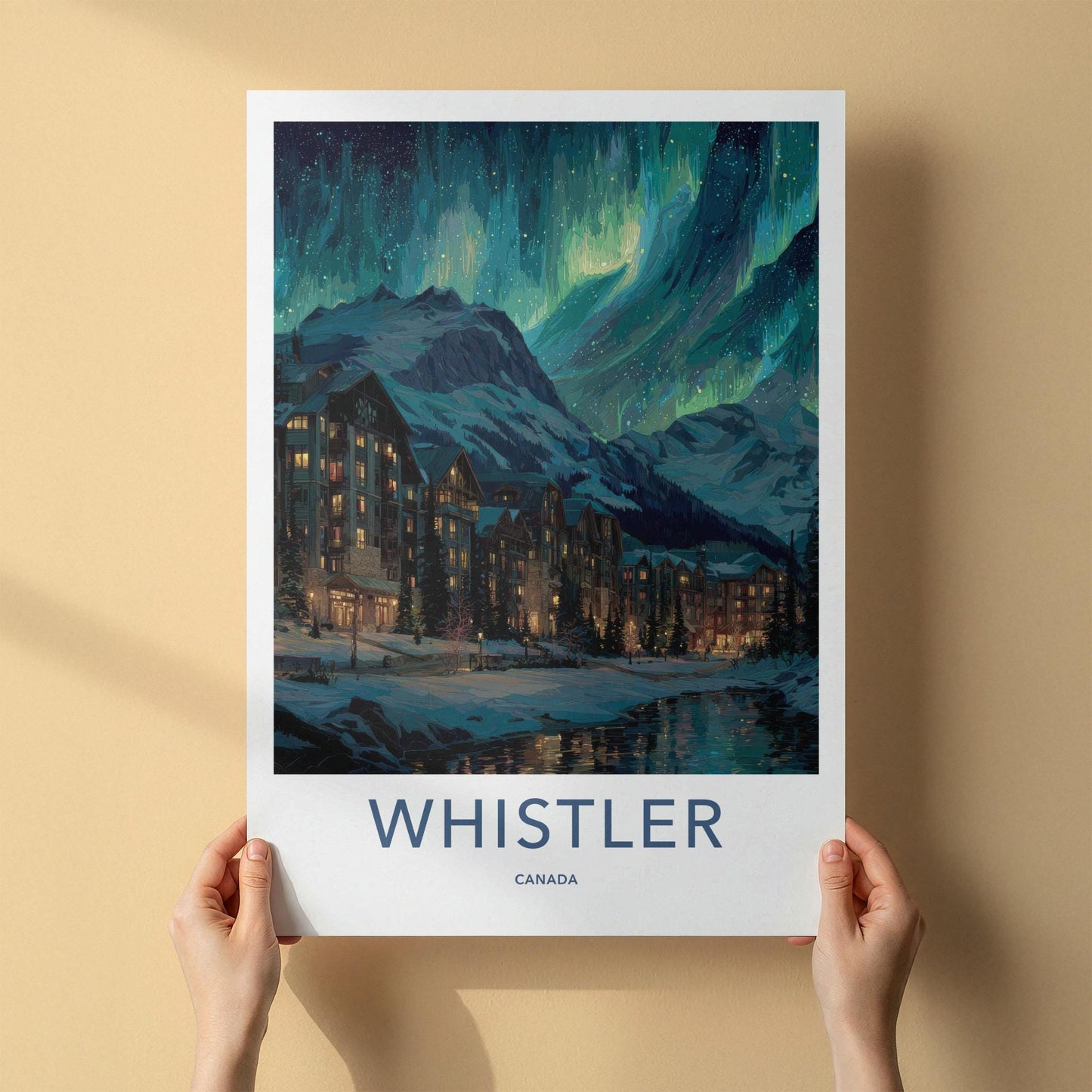WHISTLER Poster - Canada Framed Print - Winter Night Aurora Framed Decor