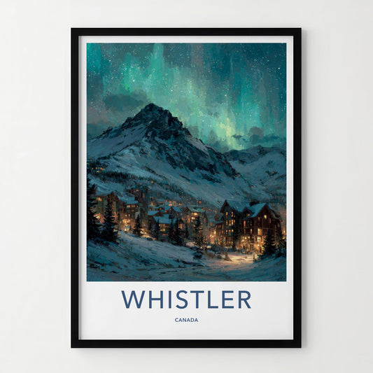 Whistler Poster - Canada Travel Art - Mountain Aurora Night Home Decor