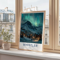 Whistler Poster - Canada Travel Art - Mountain Aurora Night Home Decor