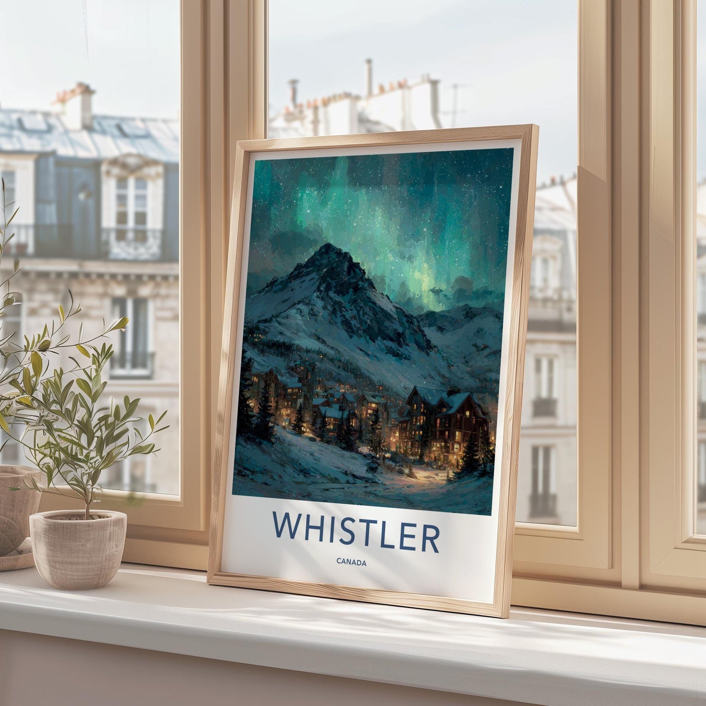 Whistler Poster - Canada Travel Art - Mountain Aurora Night Home Decor