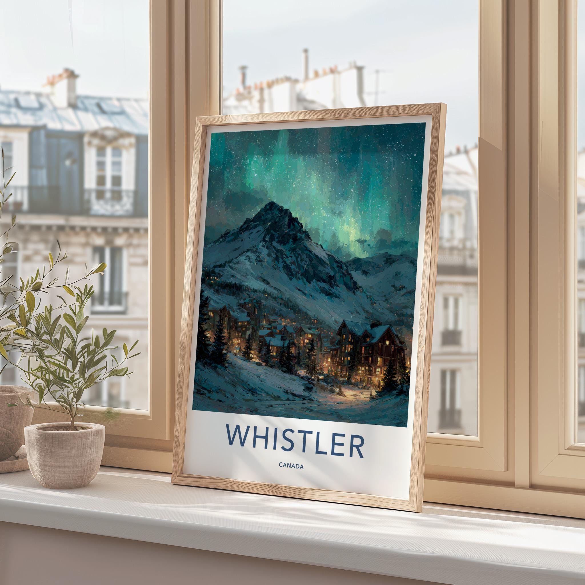 Whistler Poster - Canada Travel Art - Mountain Aurora Night Home Decor