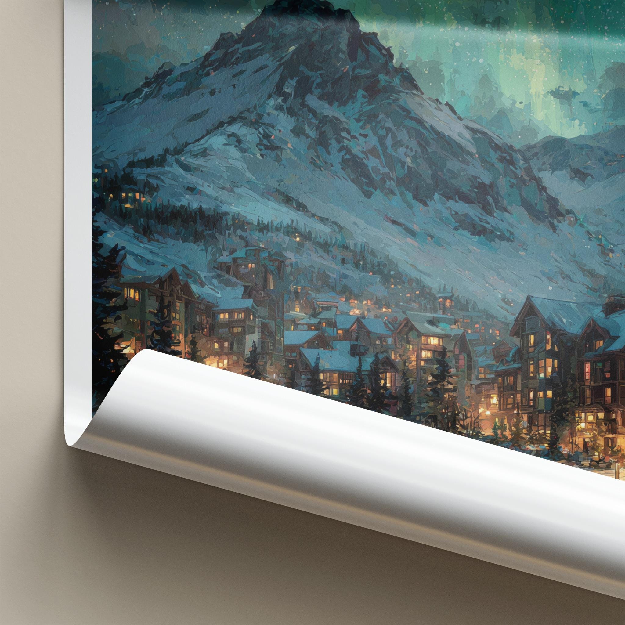 Whistler Poster - Canada Travel Art - Mountain Aurora Night Home Decor