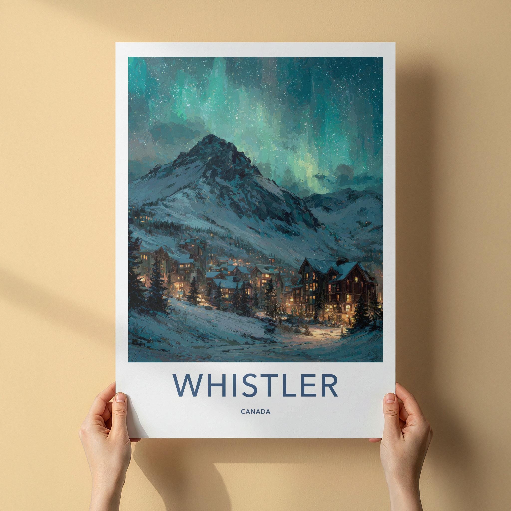 Whistler Poster - Canada Travel Art - Mountain Aurora Night Home Decor