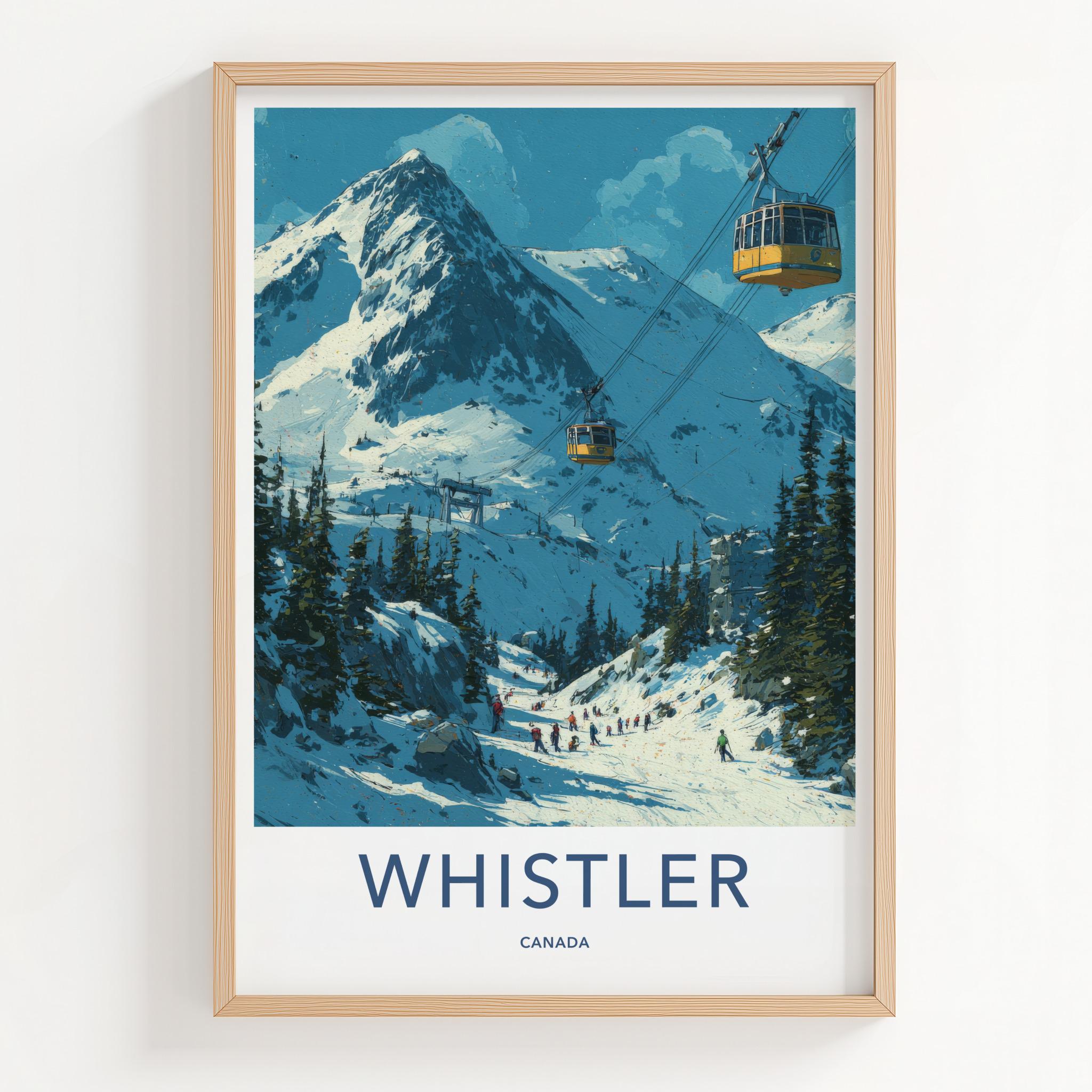 WHISTLER Poster - Canada Travel Art - Mountain Gondola Skier Home Decor