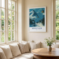 WHISTLER Poster - Canada Travel Art - Mountain Gondola Skier Home Decor