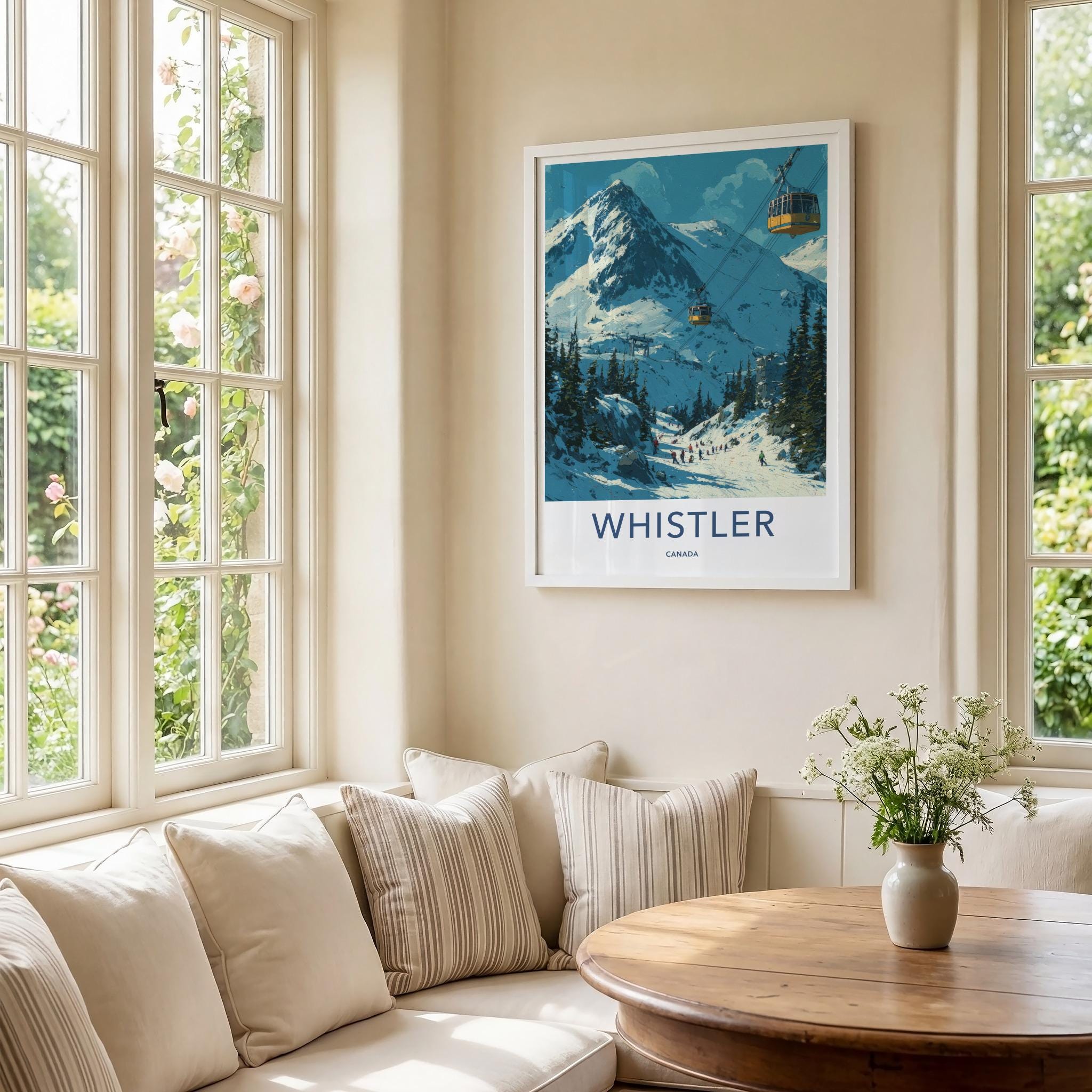 WHISTLER Poster - Canada Travel Art - Mountain Gondola Skier Home Decor