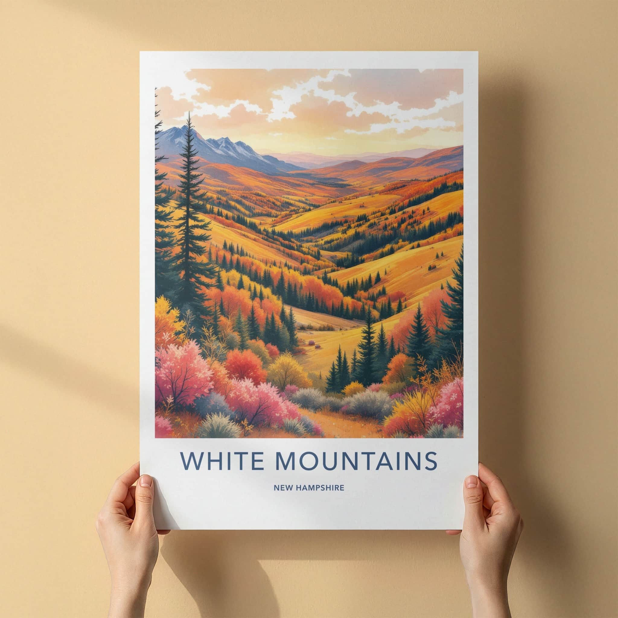 White Mountains Poster - New Hampshire Travel Art - Autumn Valley Views Framed Decor