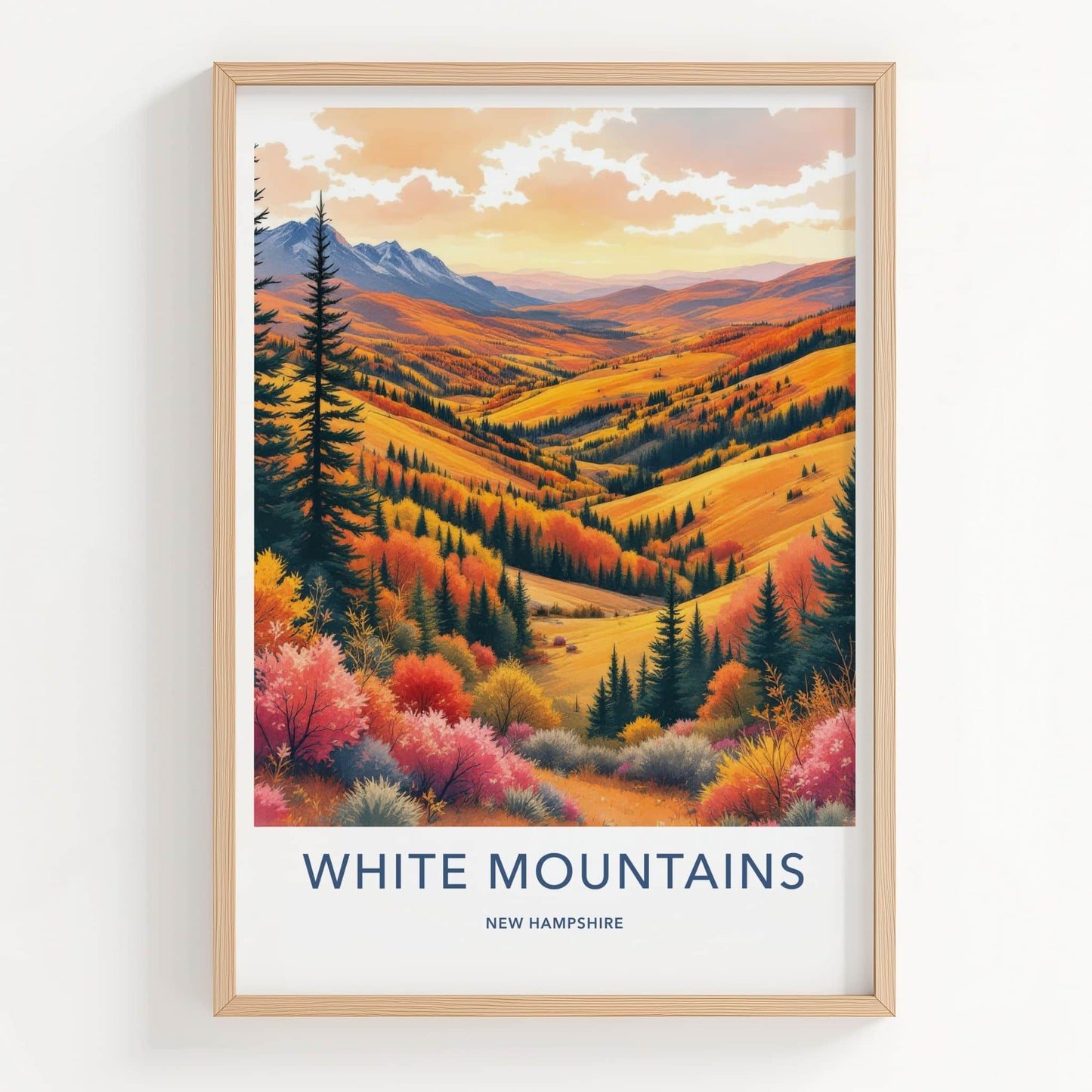 White Mountains Poster - New Hampshire Travel Art - Autumn Valley Views Framed Decor