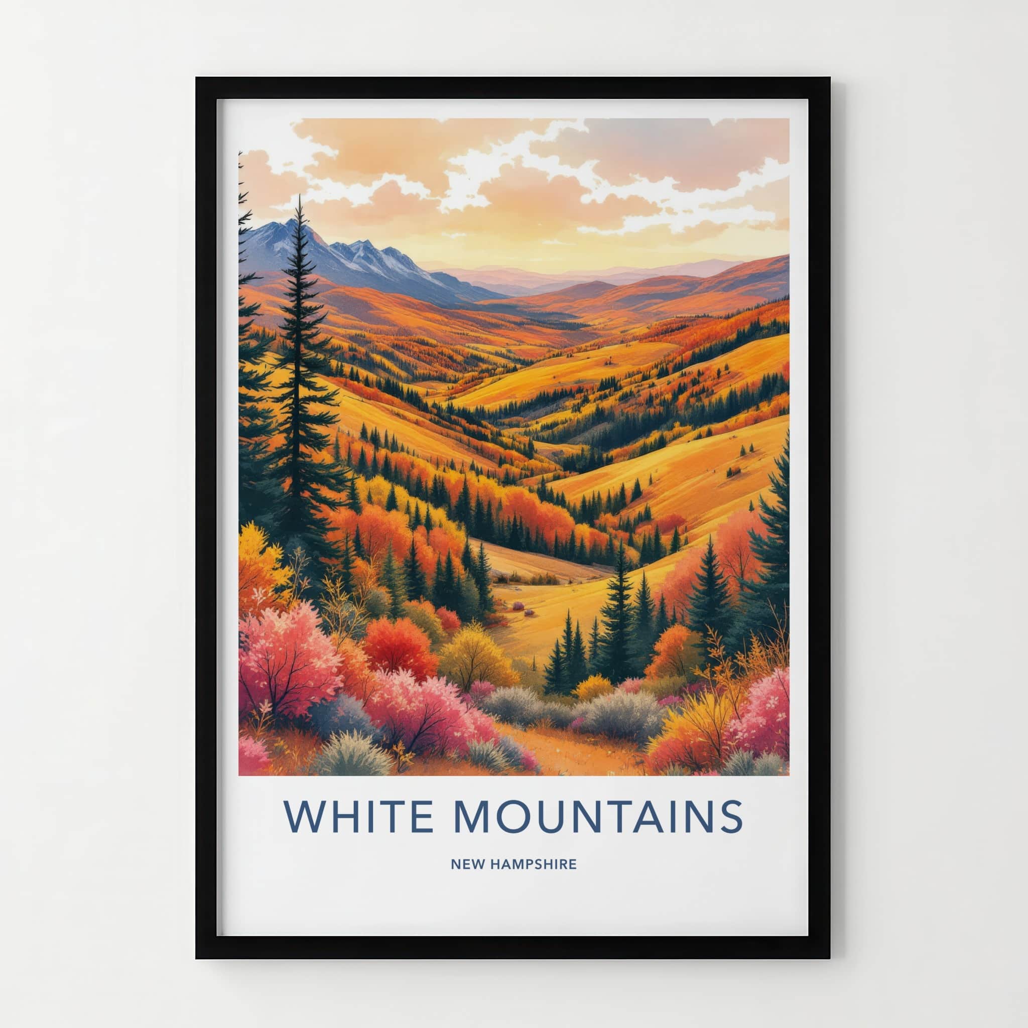 White Mountains Poster - New Hampshire Travel Art - Autumn Valley Views Framed Decor