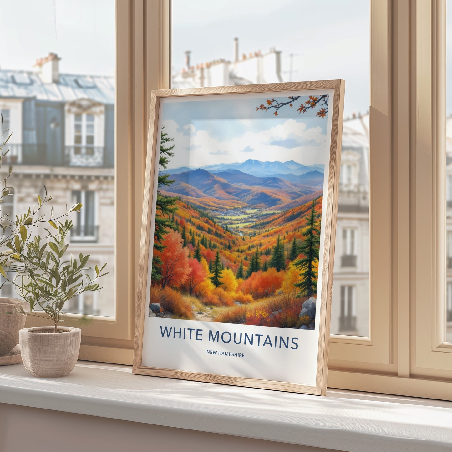 White Mountains Poster - New Hampshire Travel Art - Autumn Valley Village Home Decor