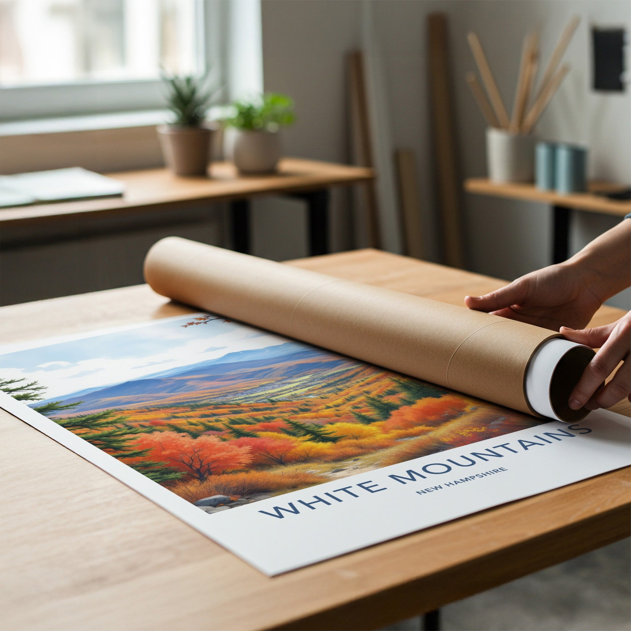 White Mountains Poster - New Hampshire Travel Art - Autumn Valley Village Home Decor
