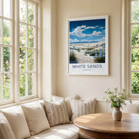 White Sands National Park Poster - New Mexico Travel Art - Dunes Blue Flowers Home Decor