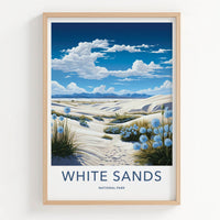White Sands National Park Poster - New Mexico Travel Art - Dunes Blue Flowers Home Decor