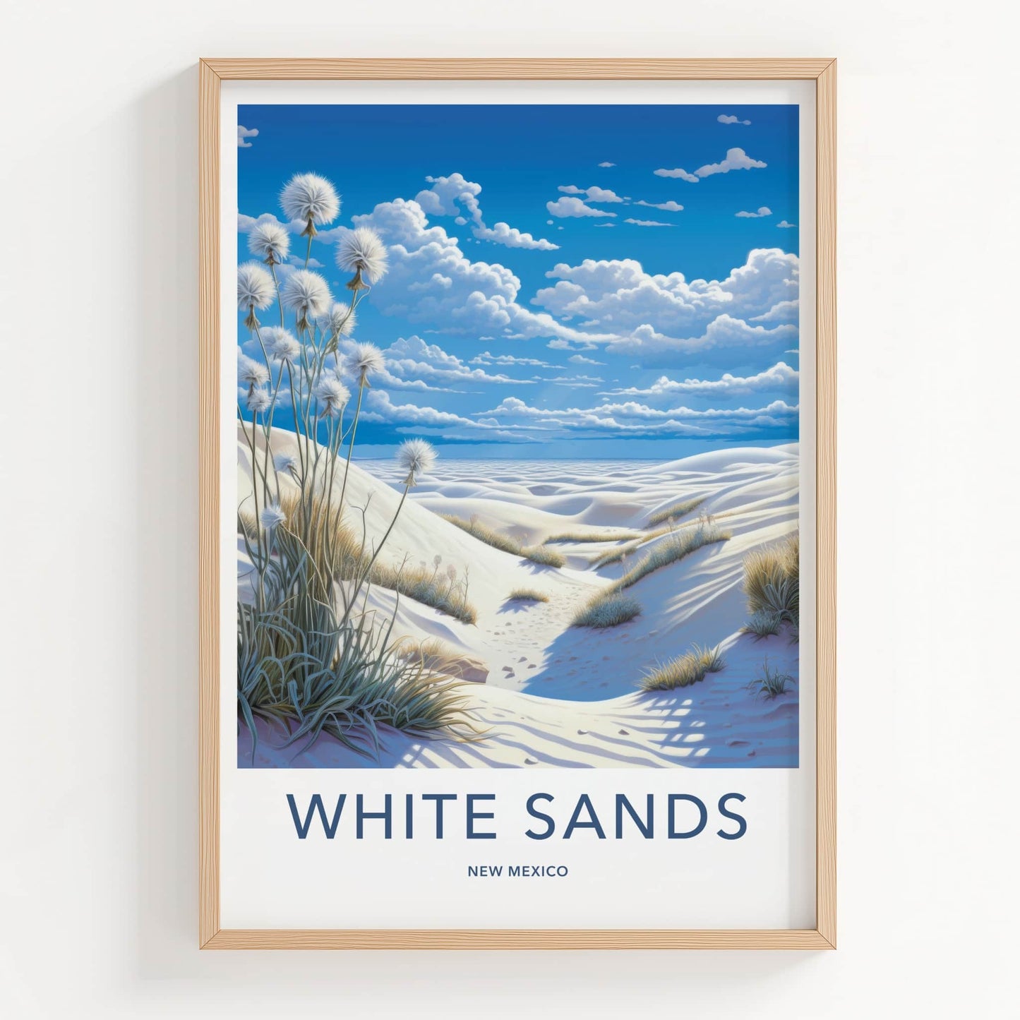 White Sands Poster - New Mexico Travel Art - Desert Fluffy Plants Home Decor