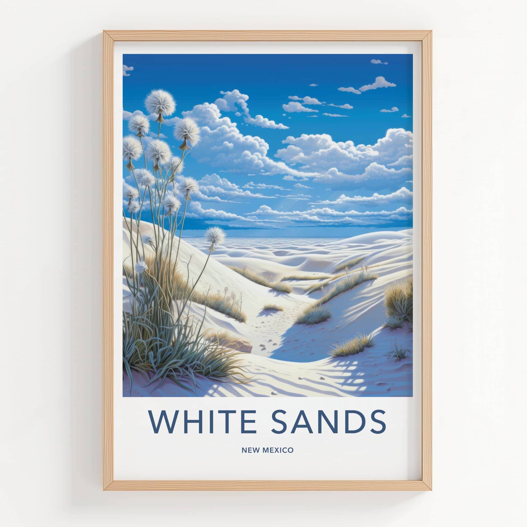 White Sands Poster - New Mexico Travel Art - Desert Fluffy Plants Home Decor