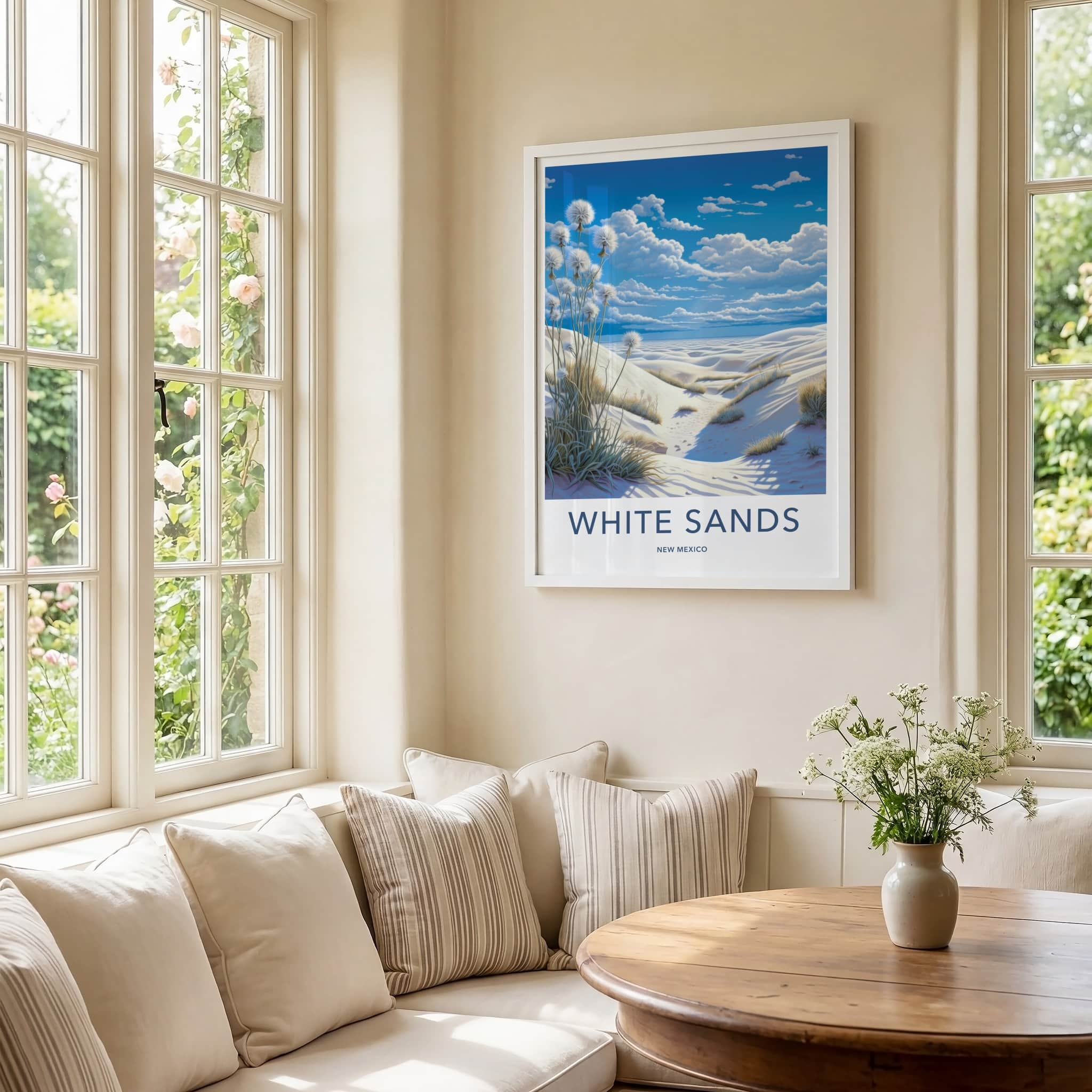 White Sands Poster - New Mexico Travel Art - Desert Fluffy Plants Home Decor