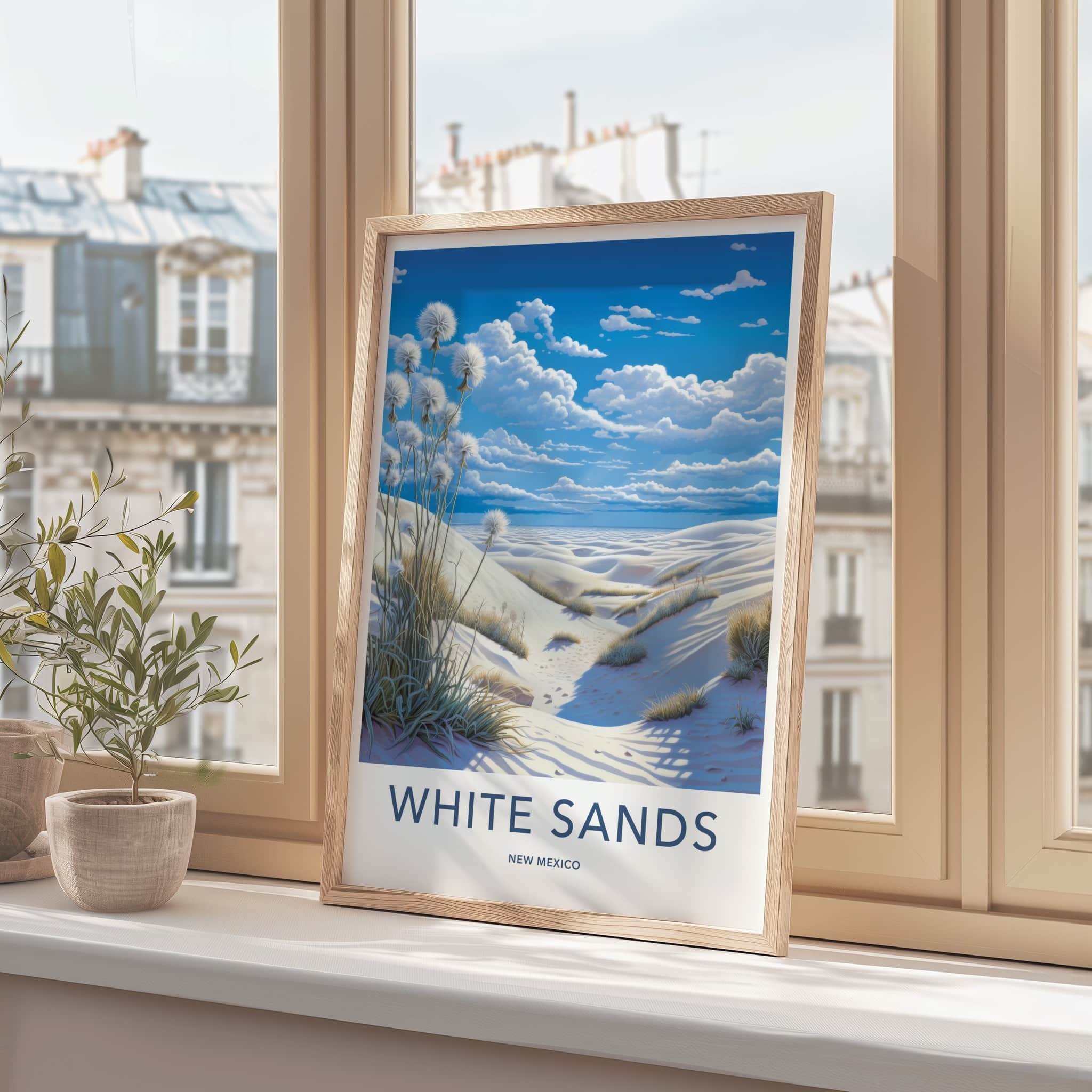 White Sands Poster - New Mexico Travel Art - Desert Fluffy Plants Home Decor