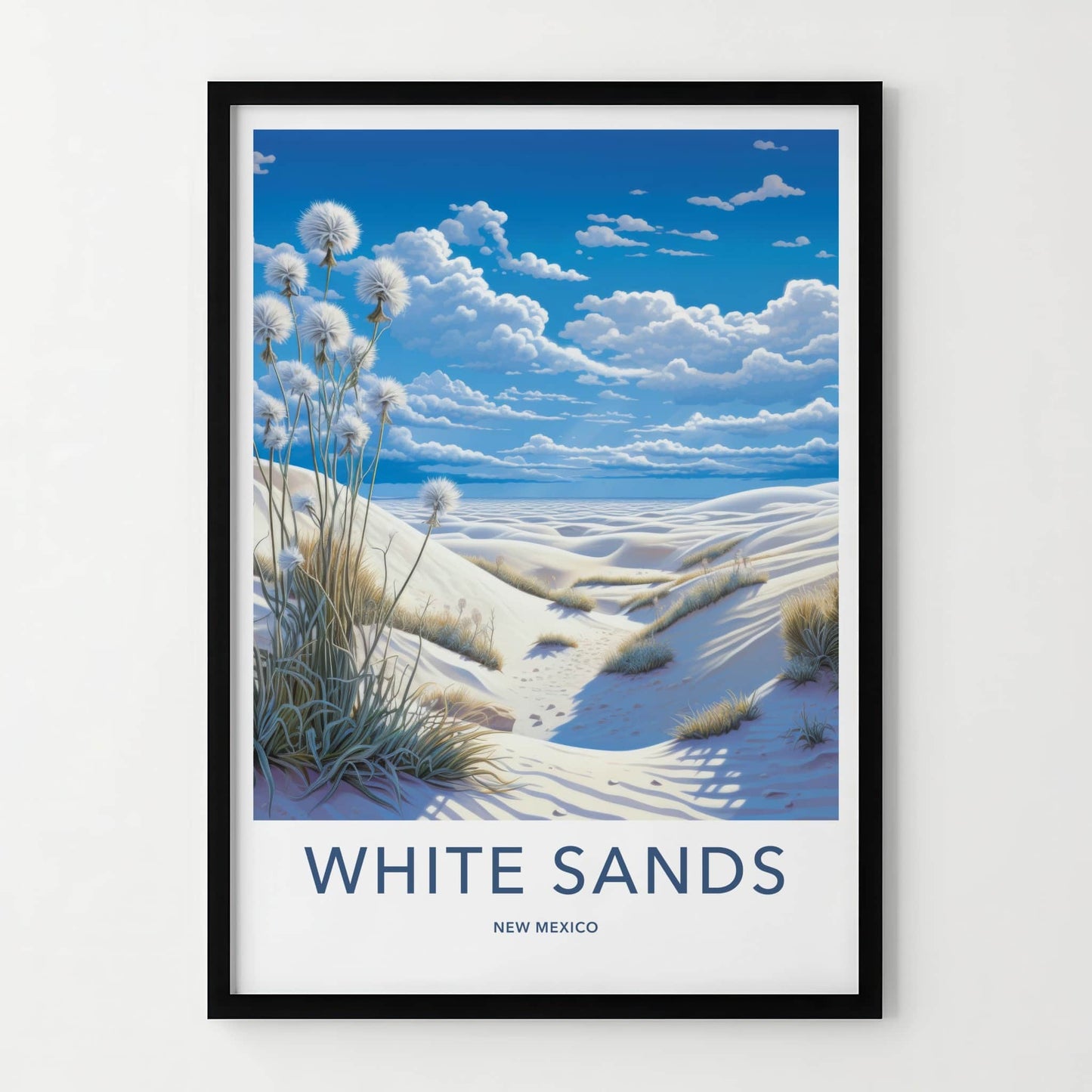 White Sands Poster - New Mexico Travel Art - Desert Fluffy Plants Home Decor