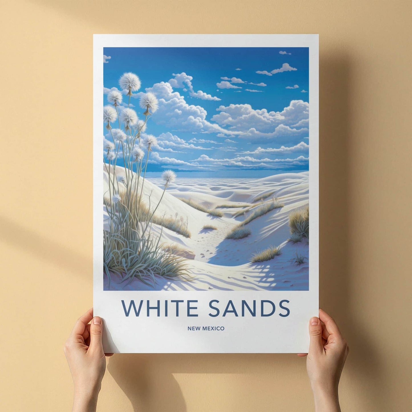 White Sands Poster - New Mexico Travel Art - Desert Fluffy Plants Home Decor