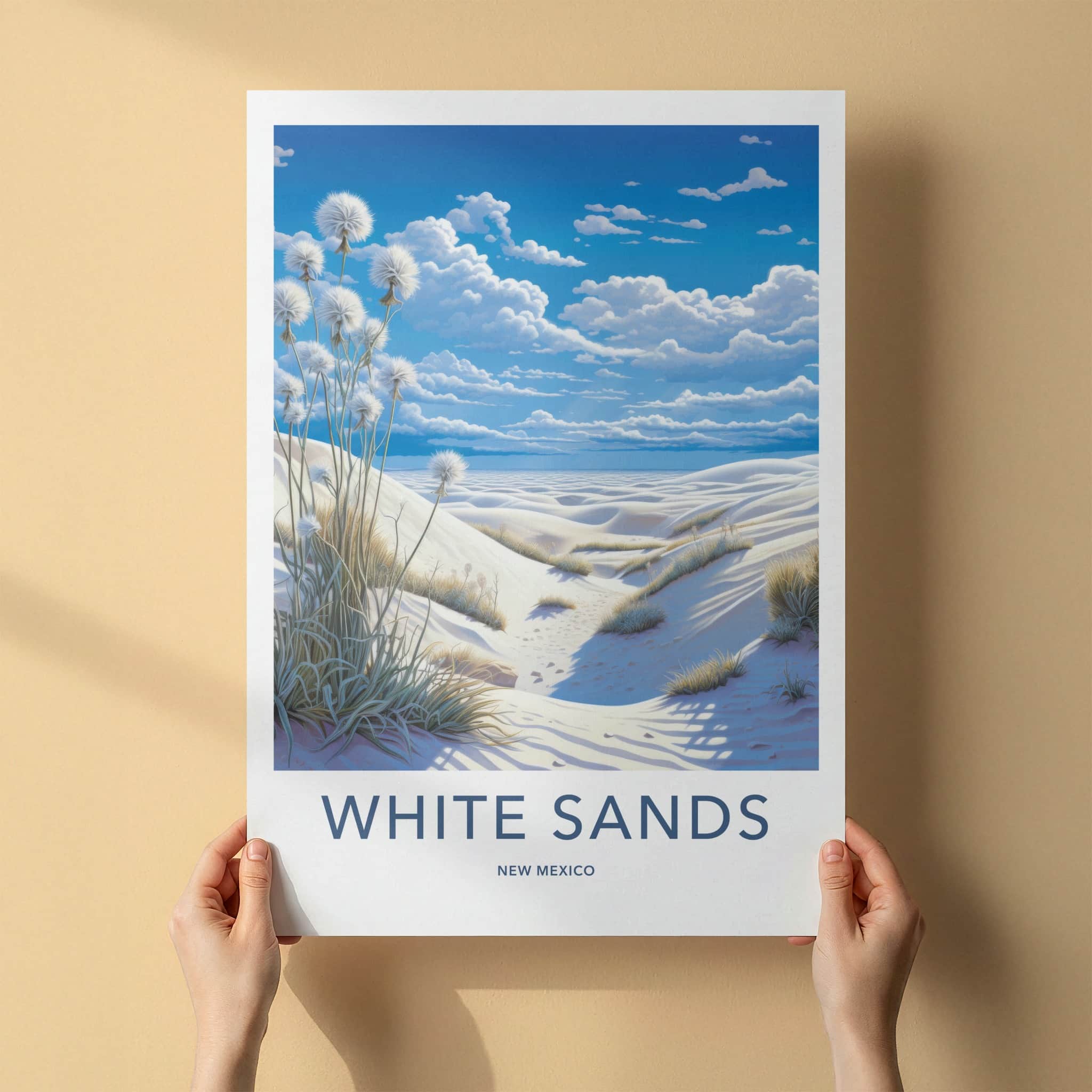 White Sands Poster - New Mexico Travel Art - Desert Fluffy Plants Home Decor
