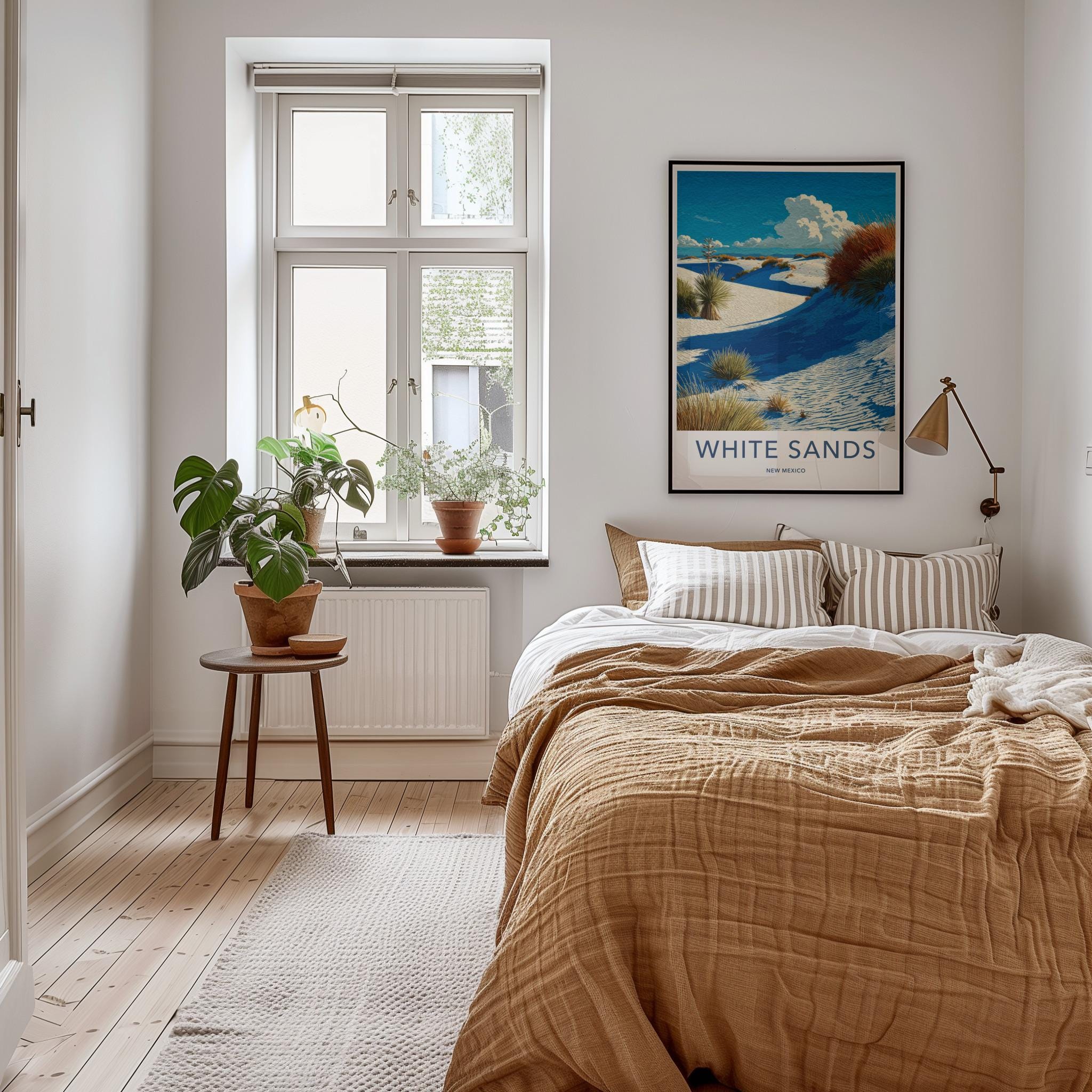 White Sands Poster - New Mexico Travel Art - Windswept Dunes Plants Home Decor