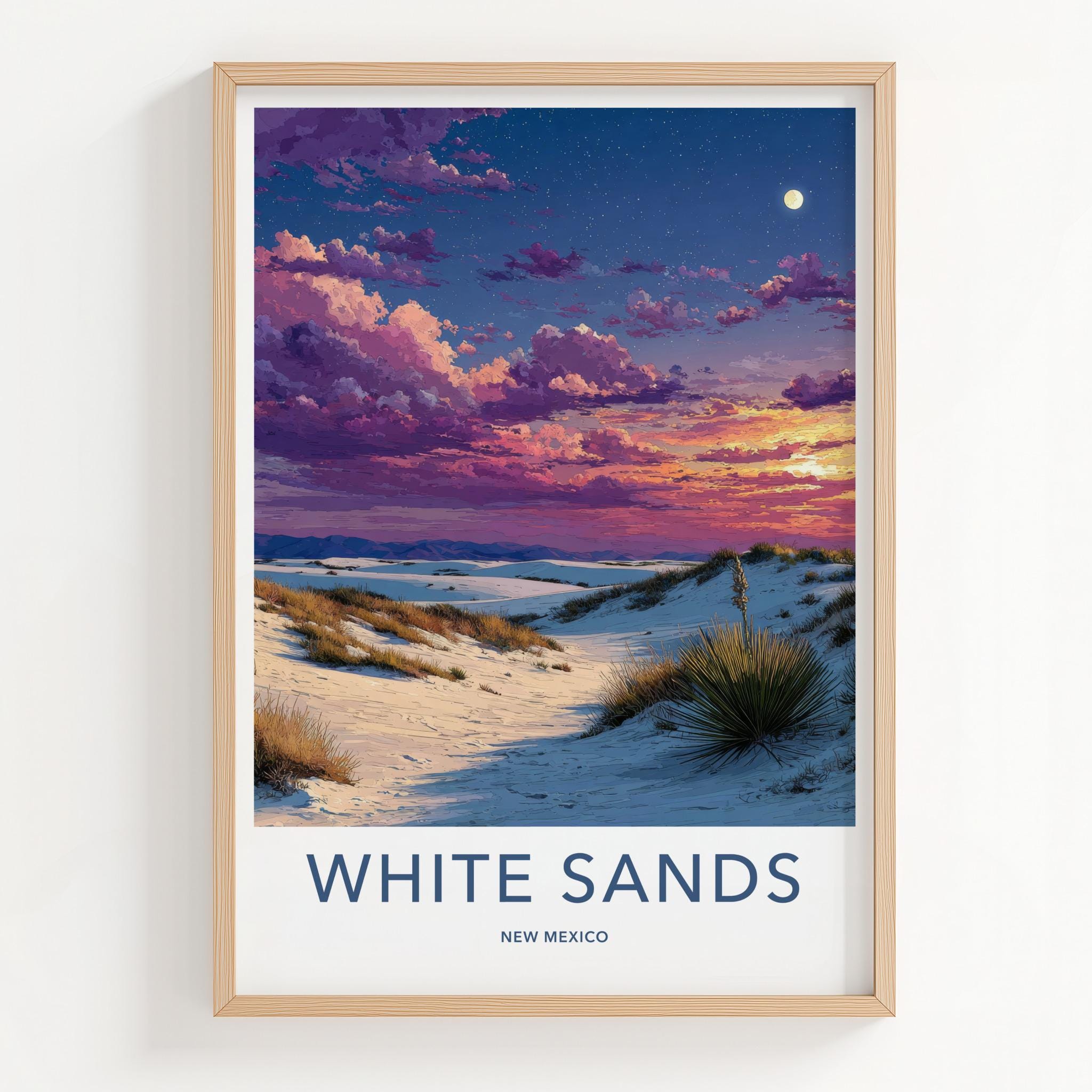 White Sands Poster - New Mexico Wall Art - Vibrant Desert Moon Home Decor