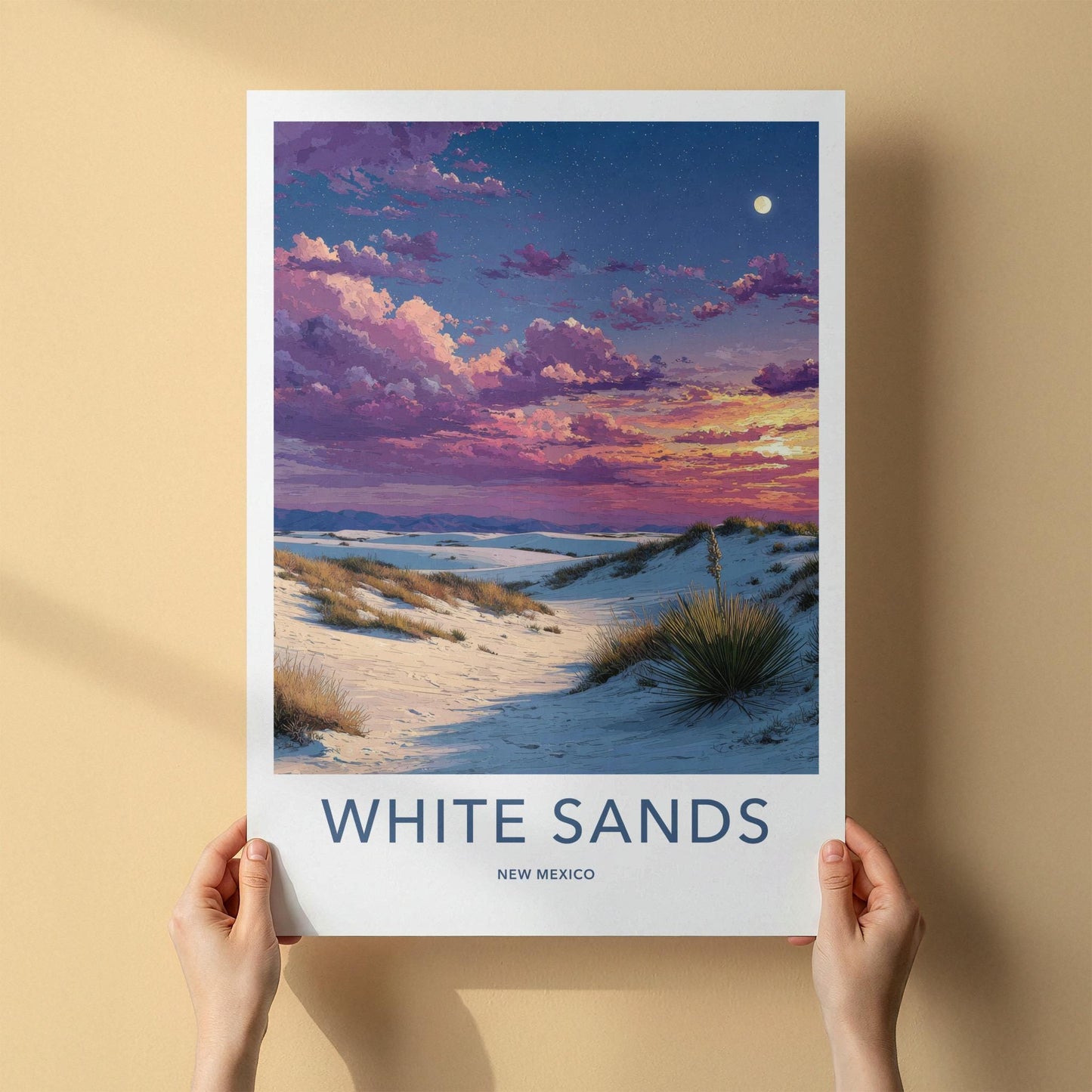 White Sands Poster - New Mexico Wall Art - Vibrant Desert Moon Home Decor