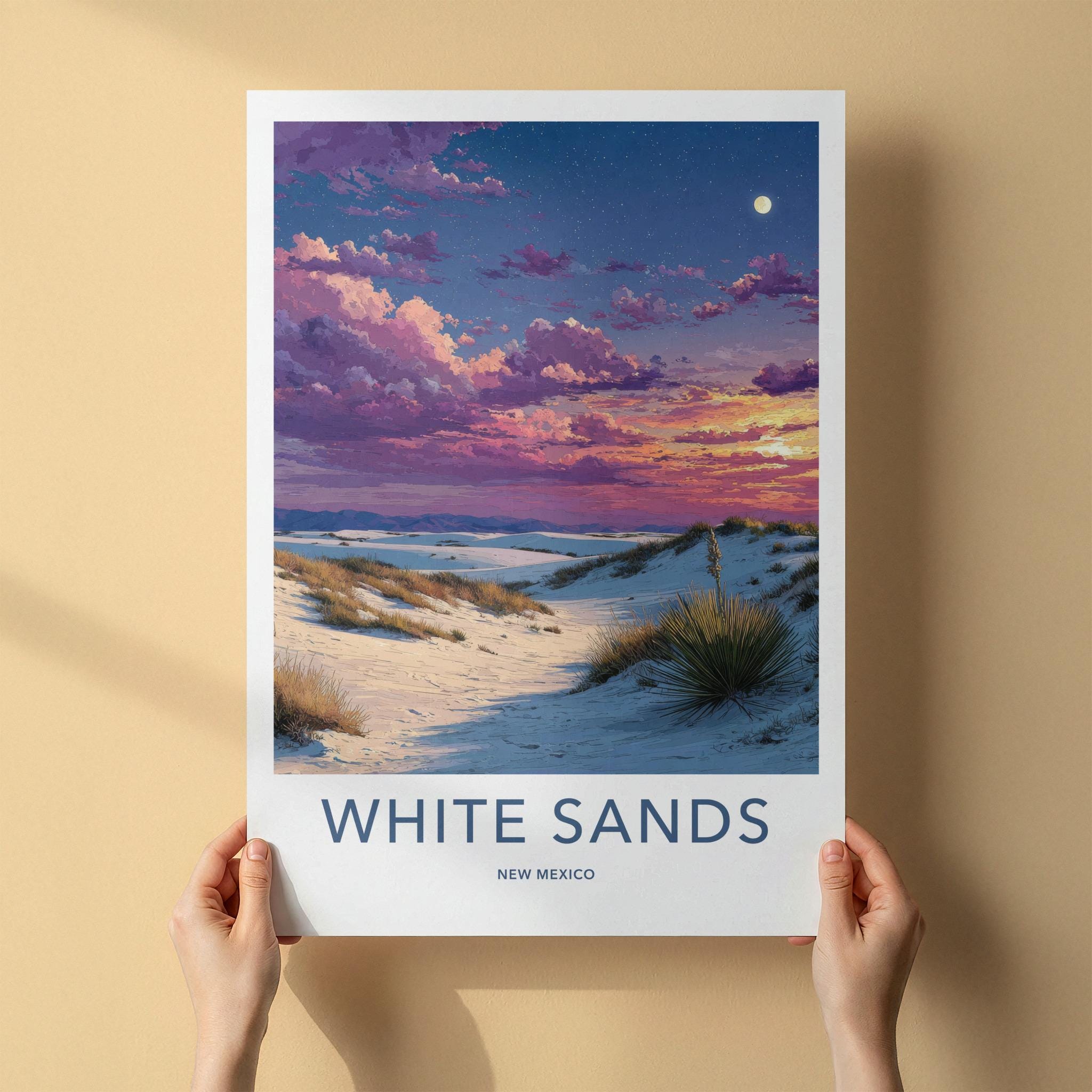 White Sands Poster - New Mexico Wall Art - Vibrant Desert Moon Home Decor