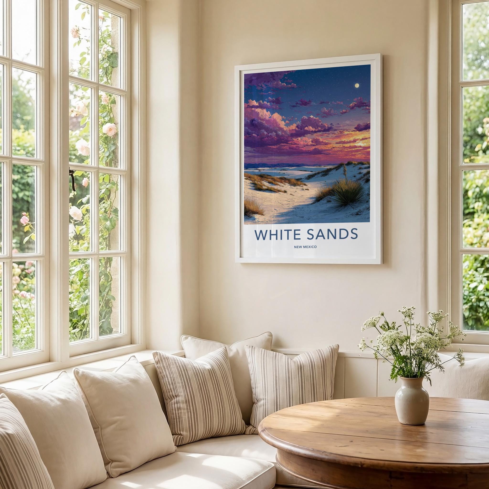 White Sands Poster - New Mexico Wall Art - Vibrant Desert Moon Home Decor