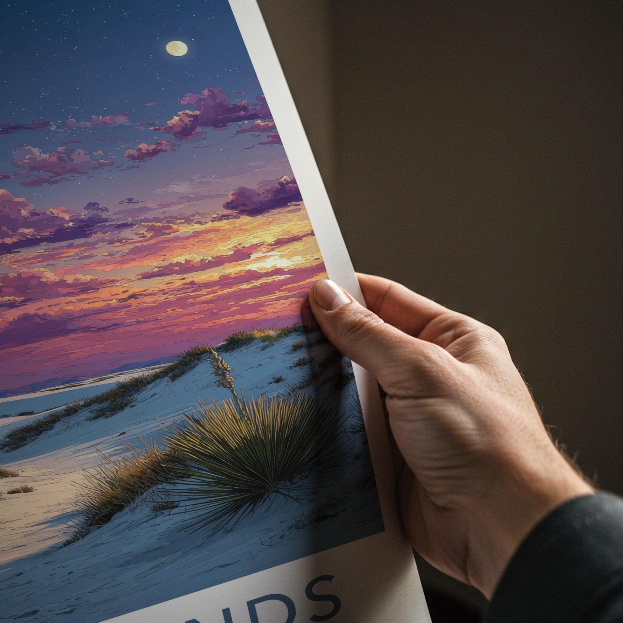 White Sands Poster - New Mexico Wall Art - Vibrant Desert Moon Home Decor