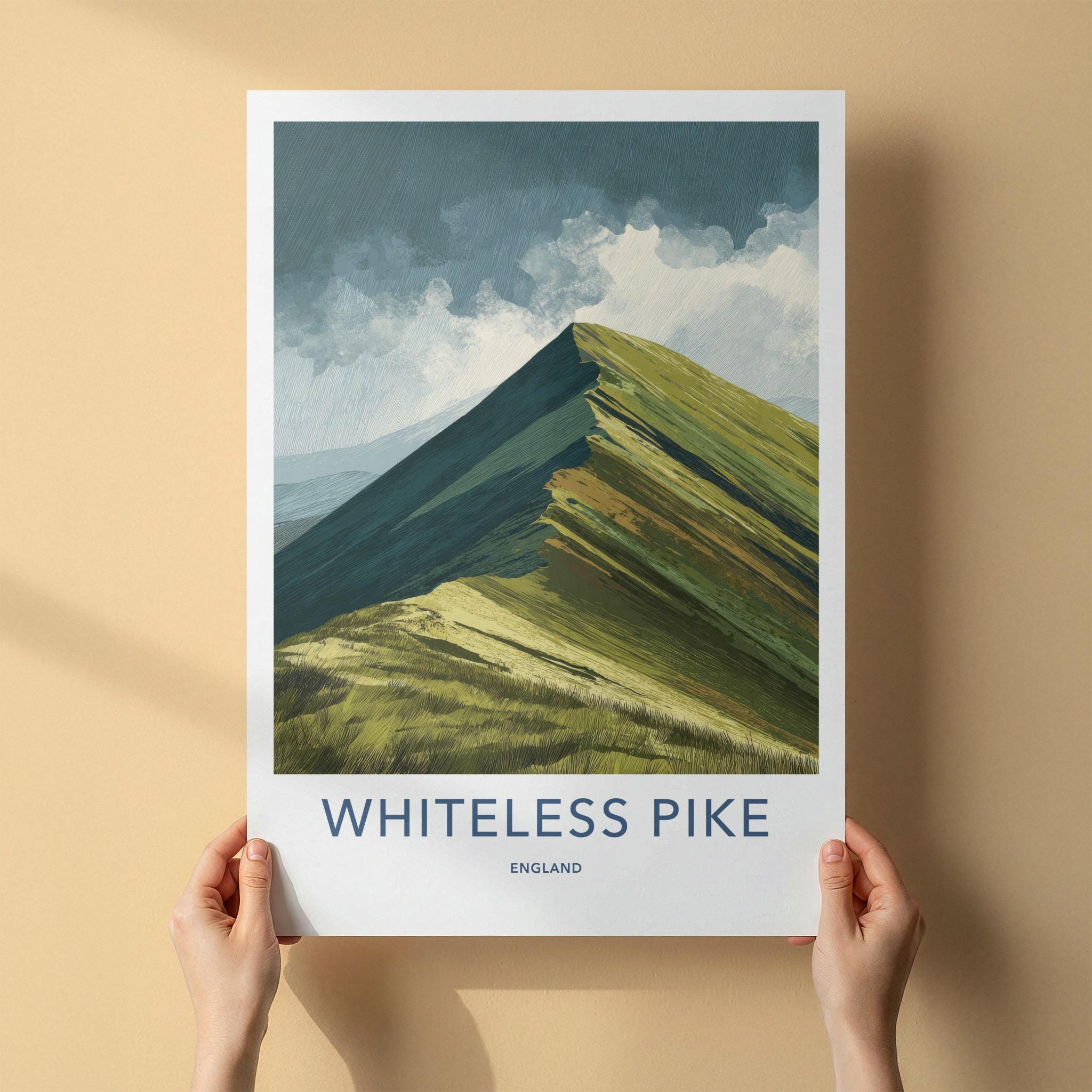 Whiteless Pike Poster - England Art Print - Steep Grassy Ridge Wall Decor