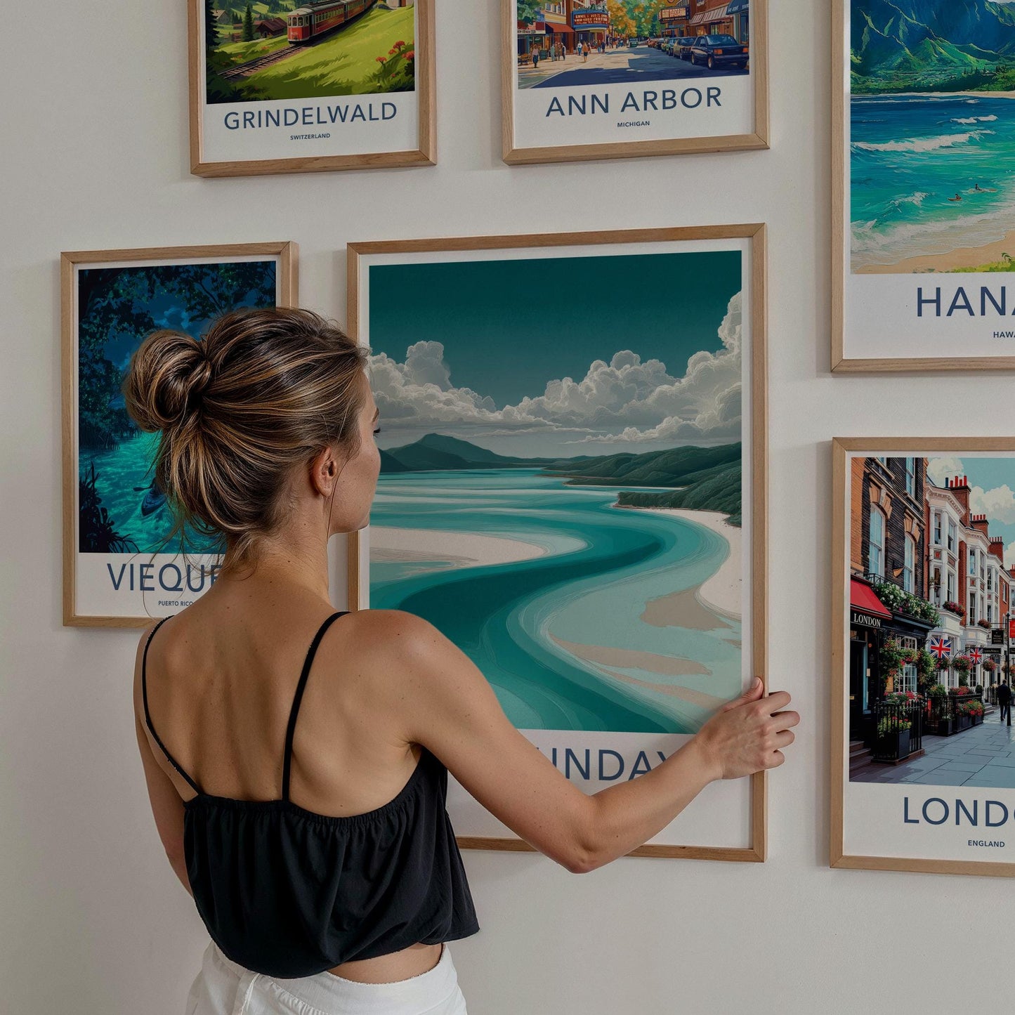 Whitsundays Poster - Australia Travel Art - Winding Bay Shore Wall Decor