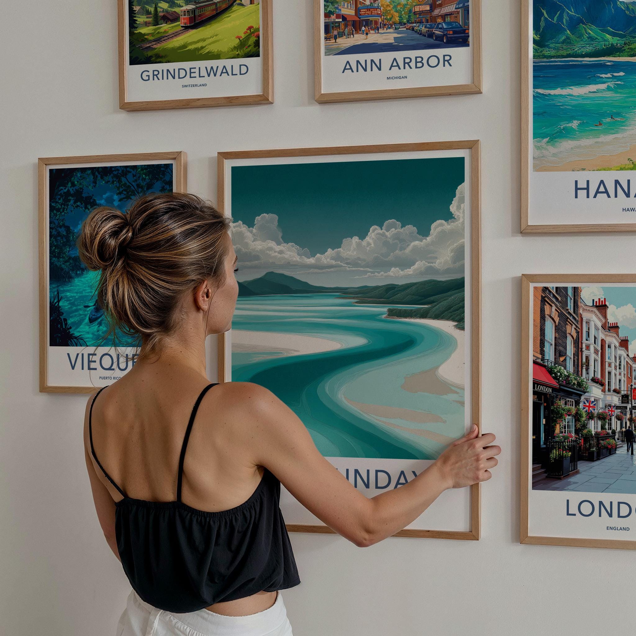 Whitsundays Poster - Australia Travel Art - Winding Bay Shore Wall Decor