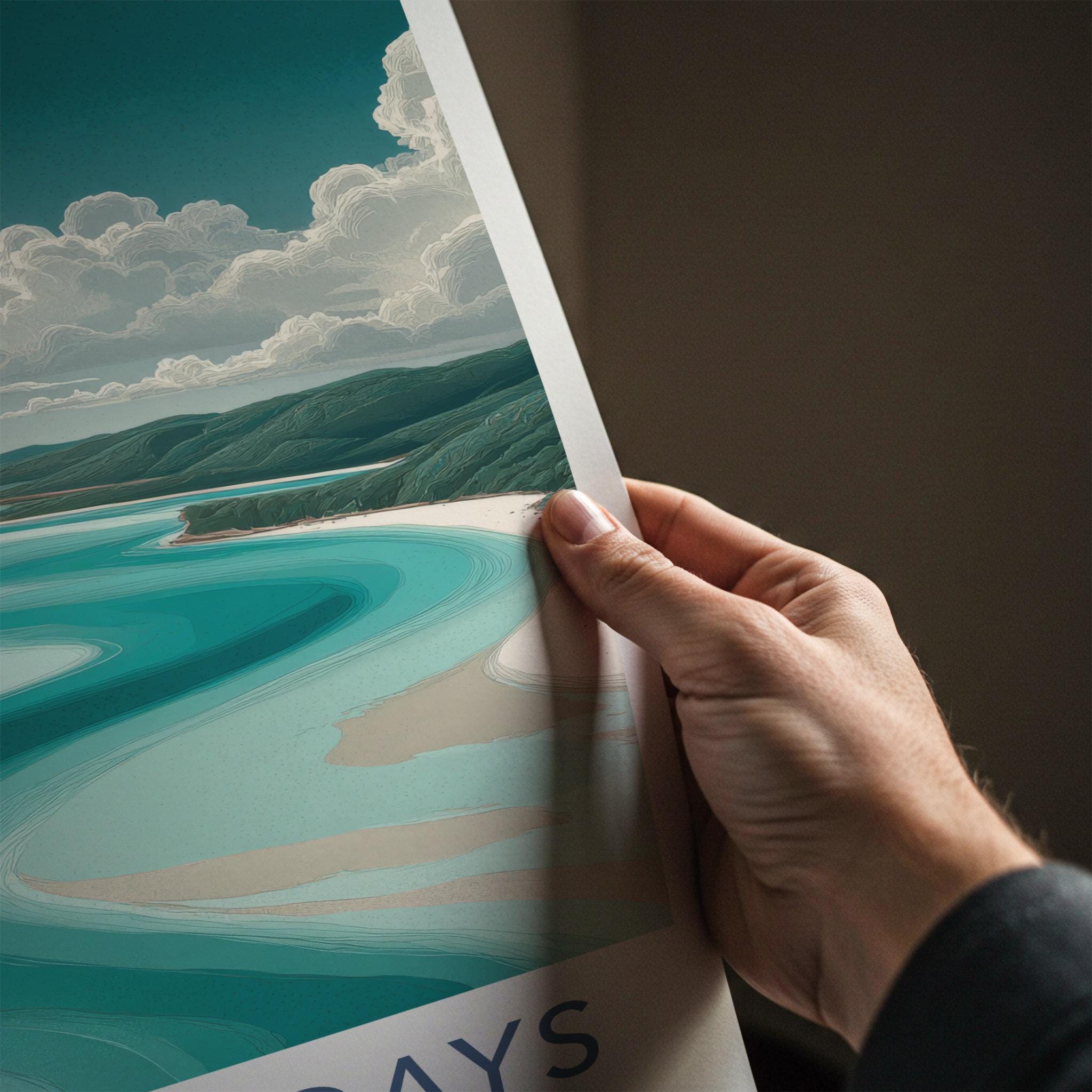 Whitsundays Poster - Australia Travel Art - Winding Bay Shore Wall Decor
