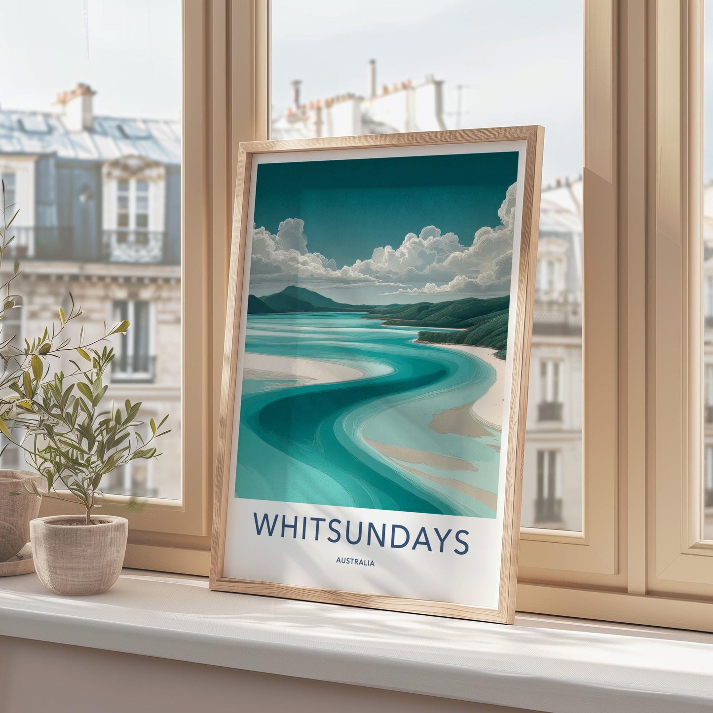 Whitsundays Poster - Australia Travel Art - Winding Bay Shore Wall Decor