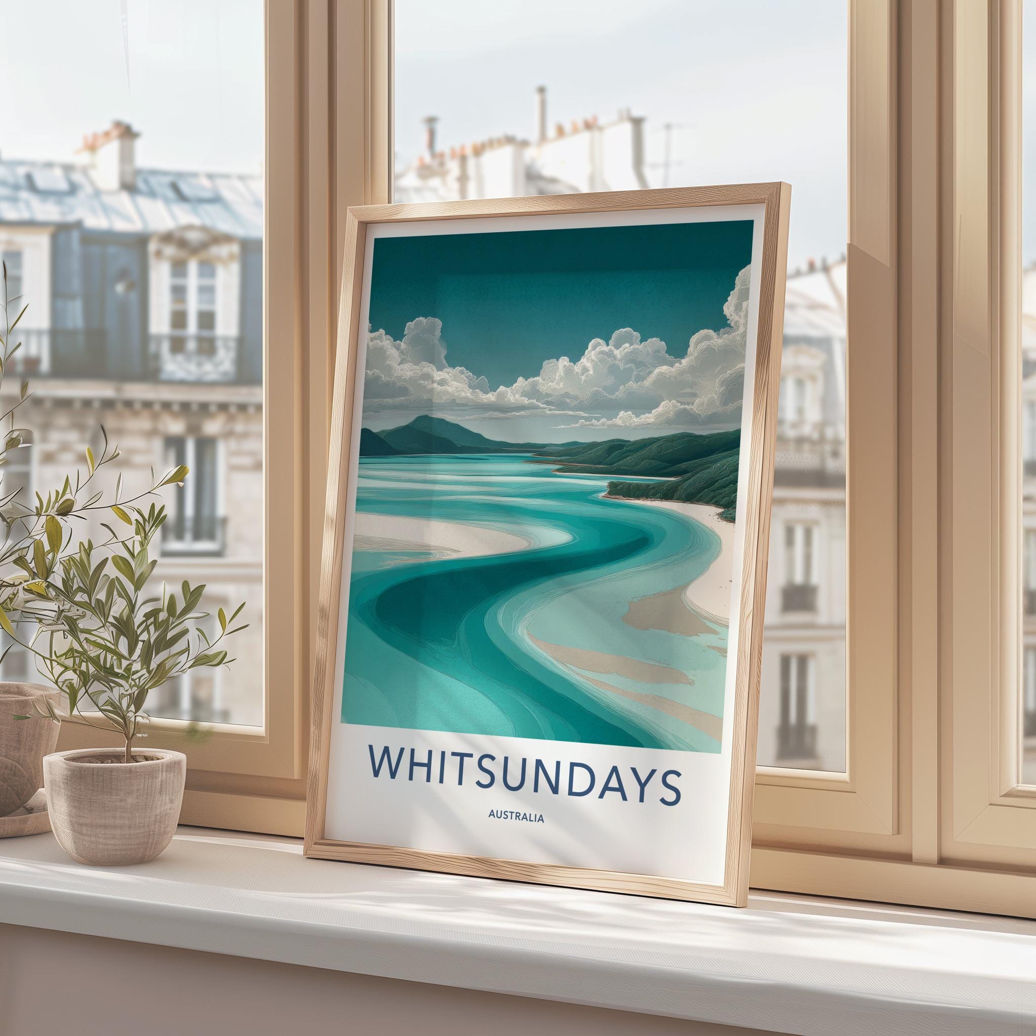 Whitsundays Poster - Australia Travel Art - Winding Bay Shore Wall Decor