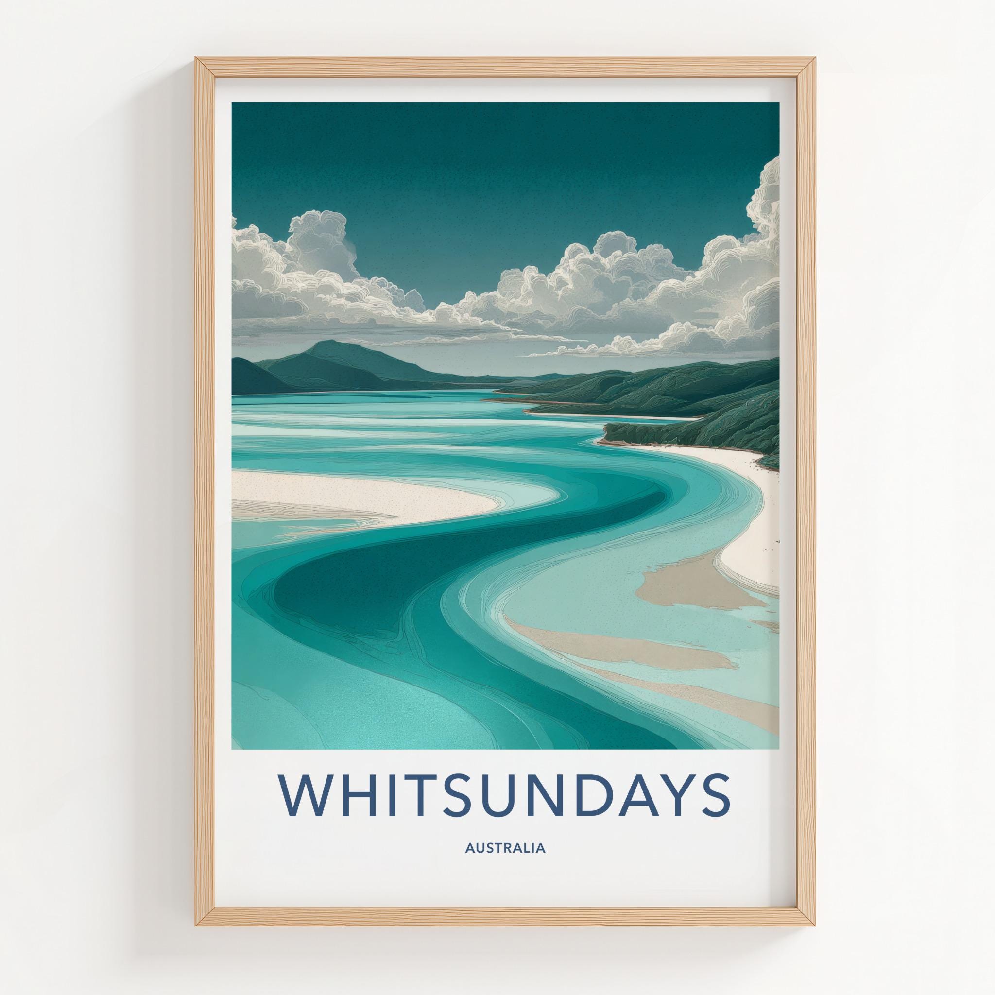 Whitsundays Poster - Australia Travel Art - Winding Bay Shore Wall Decor