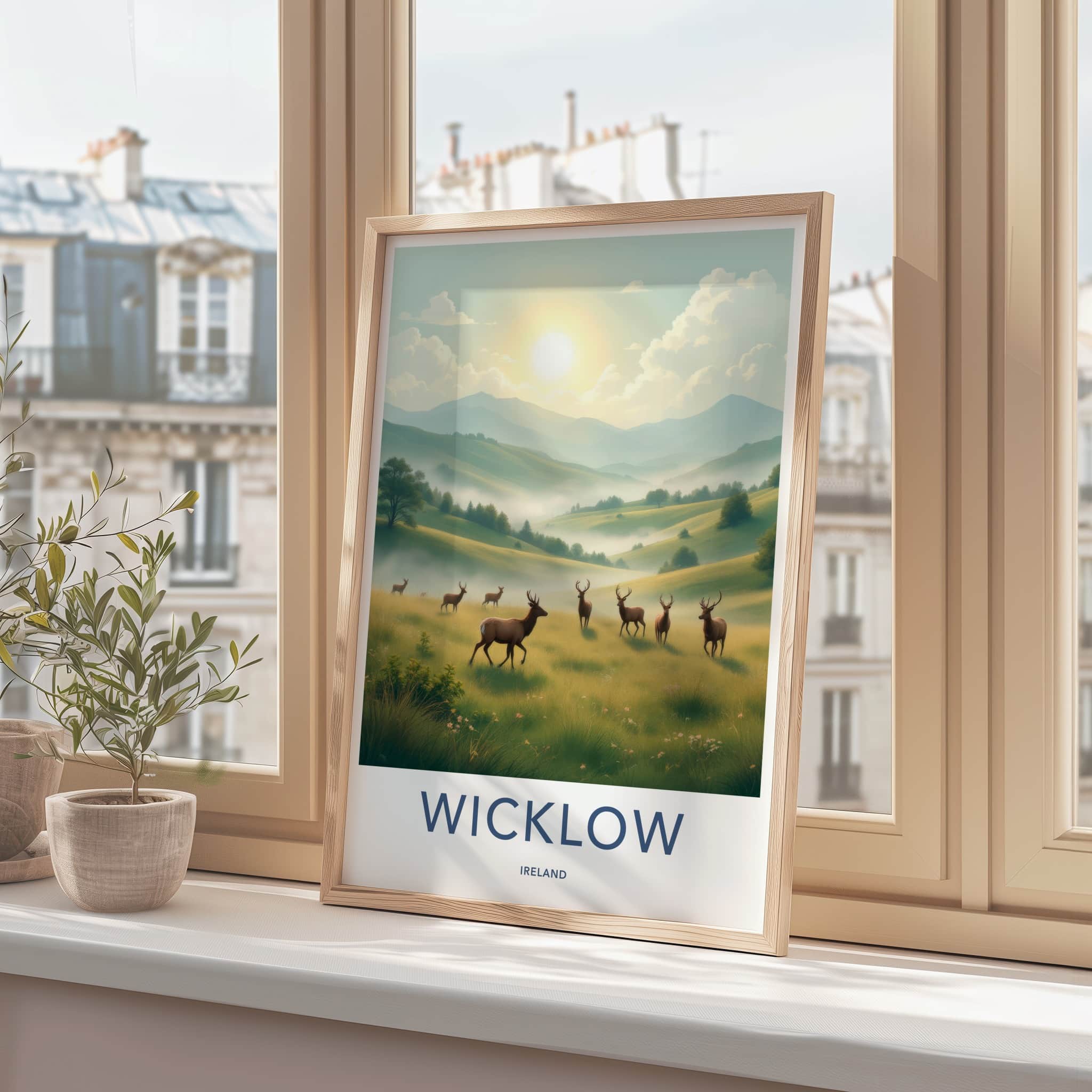 Wicklow Poster - Ireland Travel Art - Misty Deer Valley Wall Decor