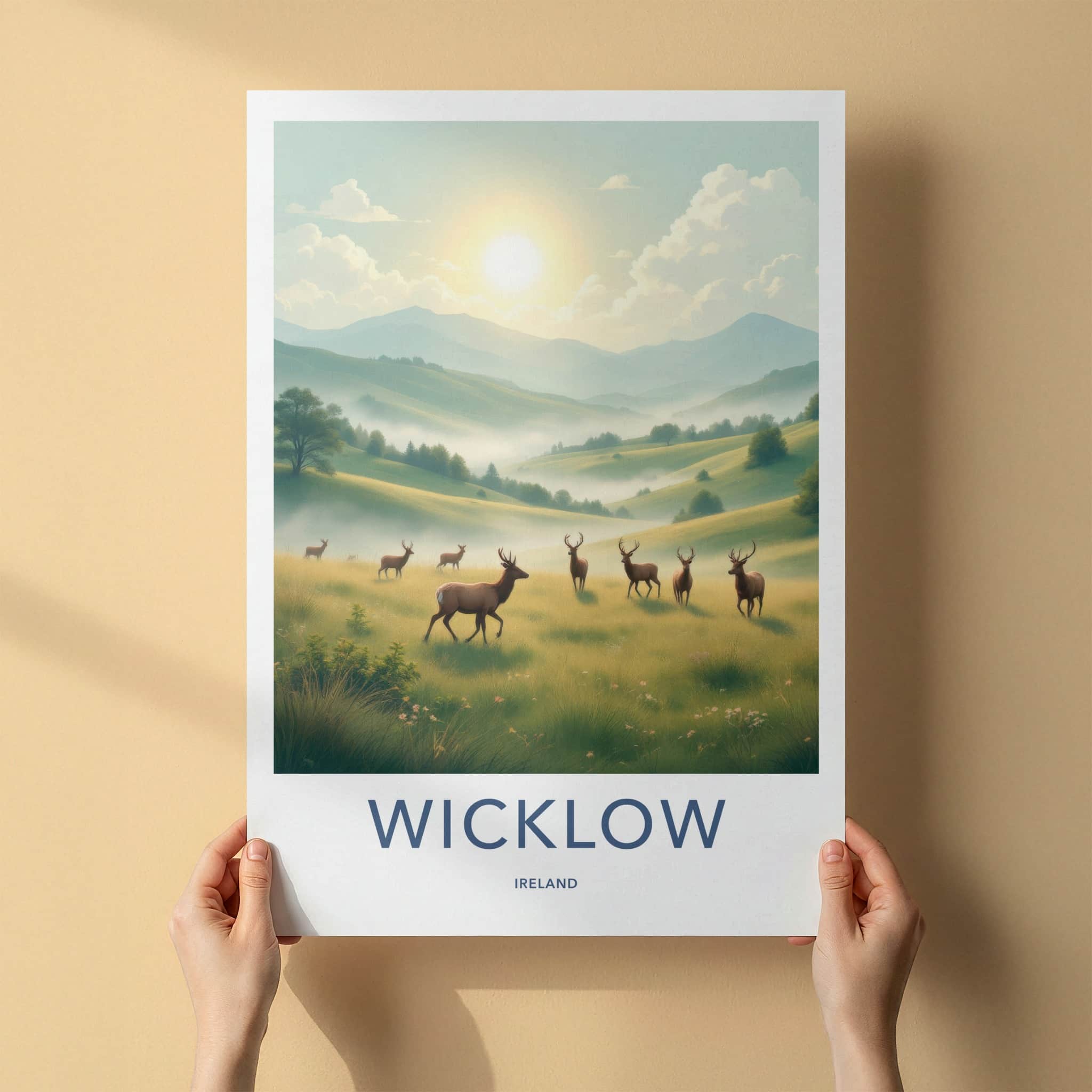 Wicklow Poster - Ireland Travel Art - Misty Deer Valley Wall Decor