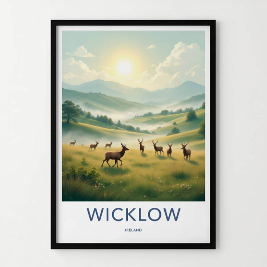 Wicklow Poster - Ireland Travel Art - Misty Deer Valley Wall Decor