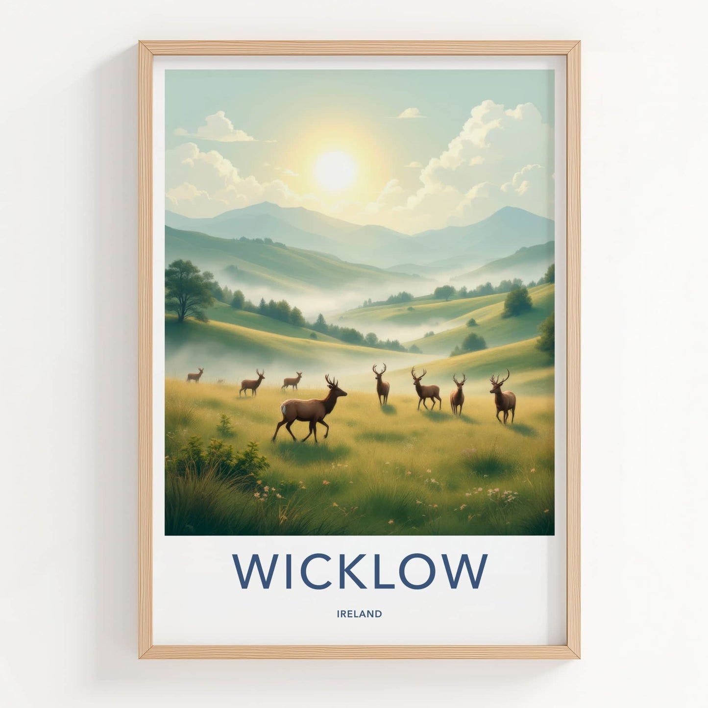 Wicklow Poster - Ireland Travel Art - Misty Deer Valley Wall Decor