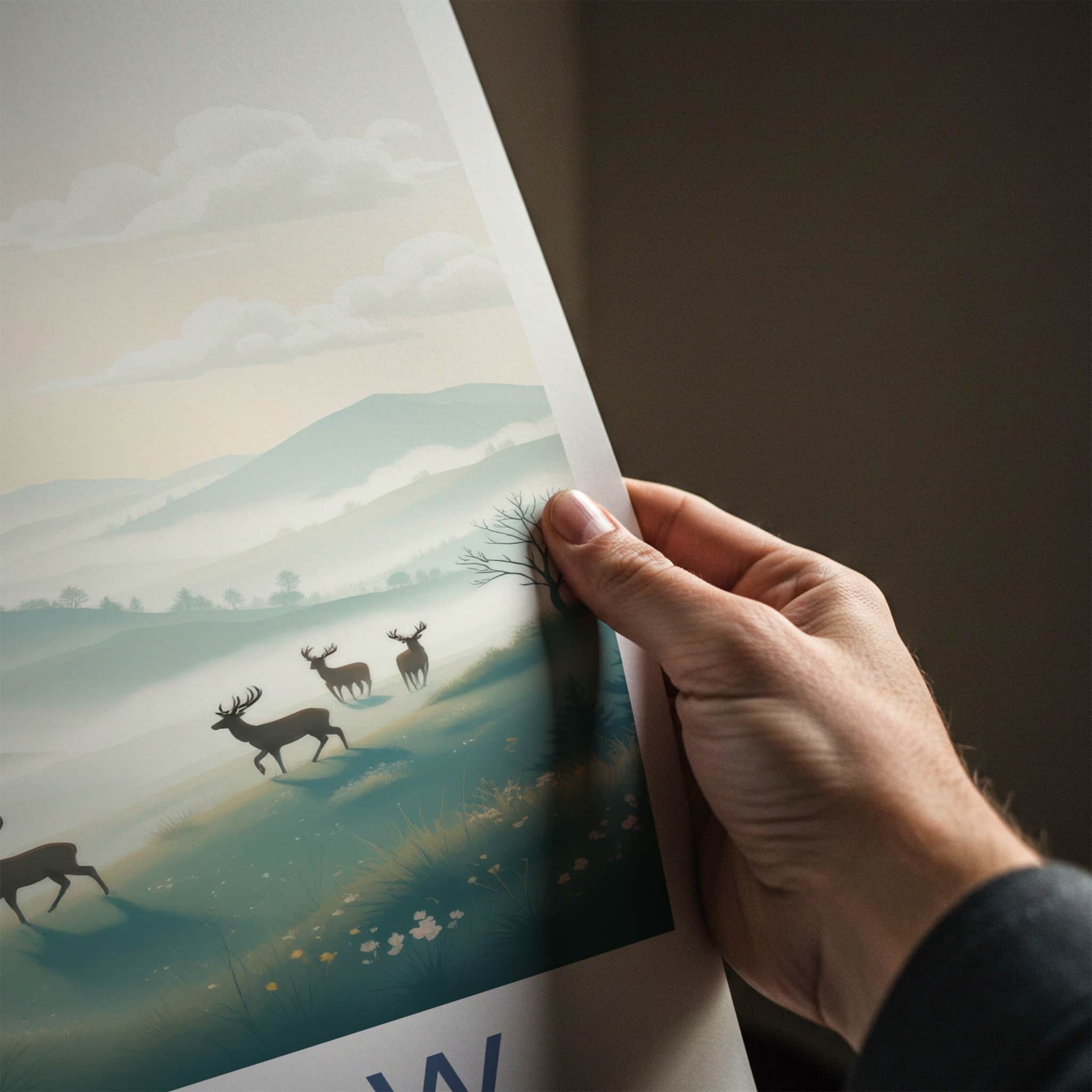 Wicklow Poster - Ireland Travel Art - Misty Hills Deer Home Decor