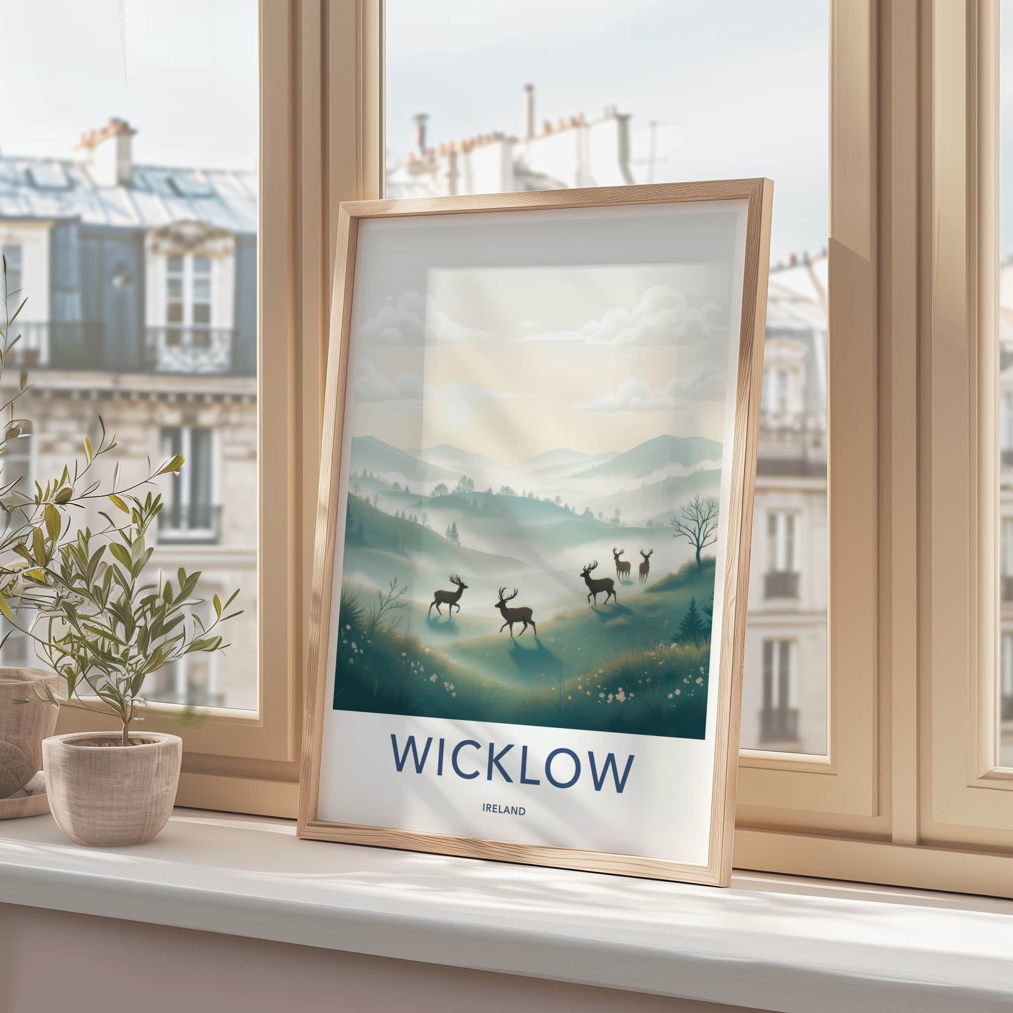 Wicklow Poster - Ireland Travel Art - Misty Hills Deer Home Decor