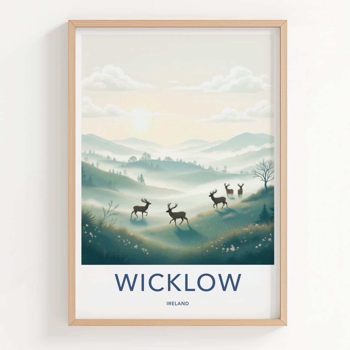 Wicklow Poster - Ireland Travel Art - Misty Hills Deer Home Decor