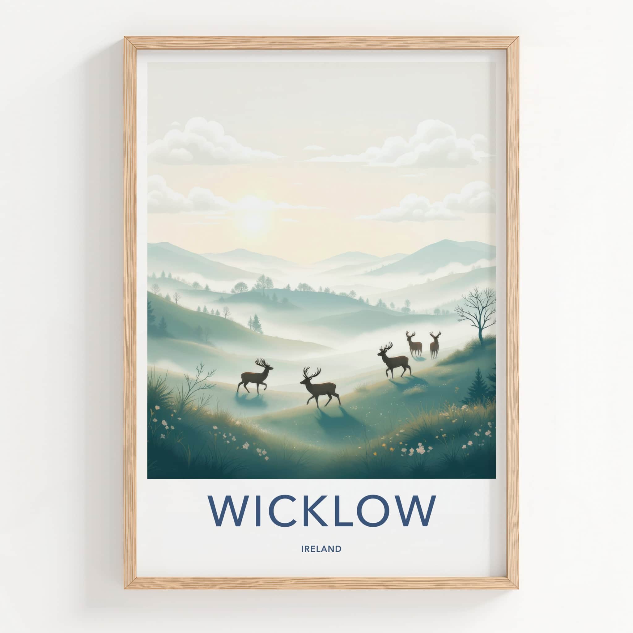 Wicklow Poster - Ireland Travel Art - Misty Hills Deer Home Decor