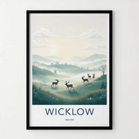 Wicklow Poster - Ireland Travel Art - Misty Hills Deer Home Decor