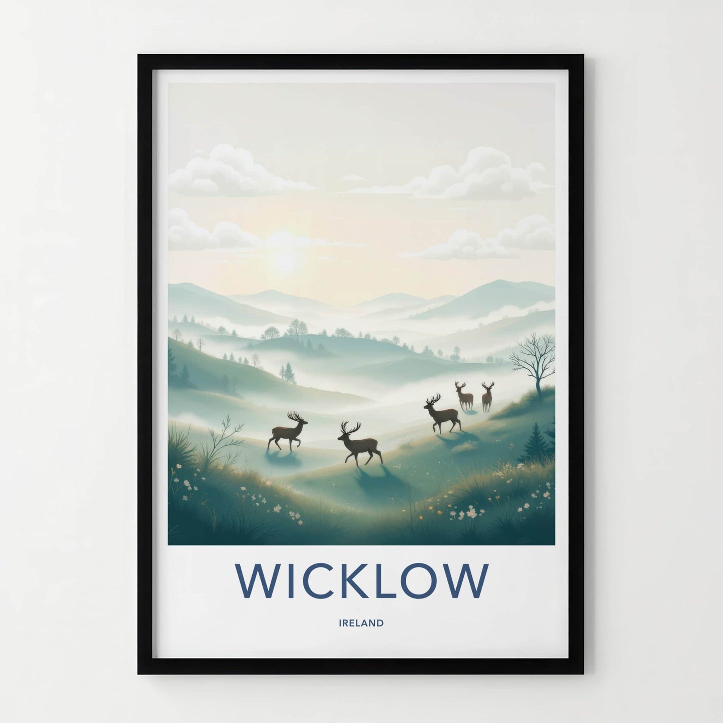 Wicklow Poster - Ireland Travel Art - Misty Hills Deer Home Decor