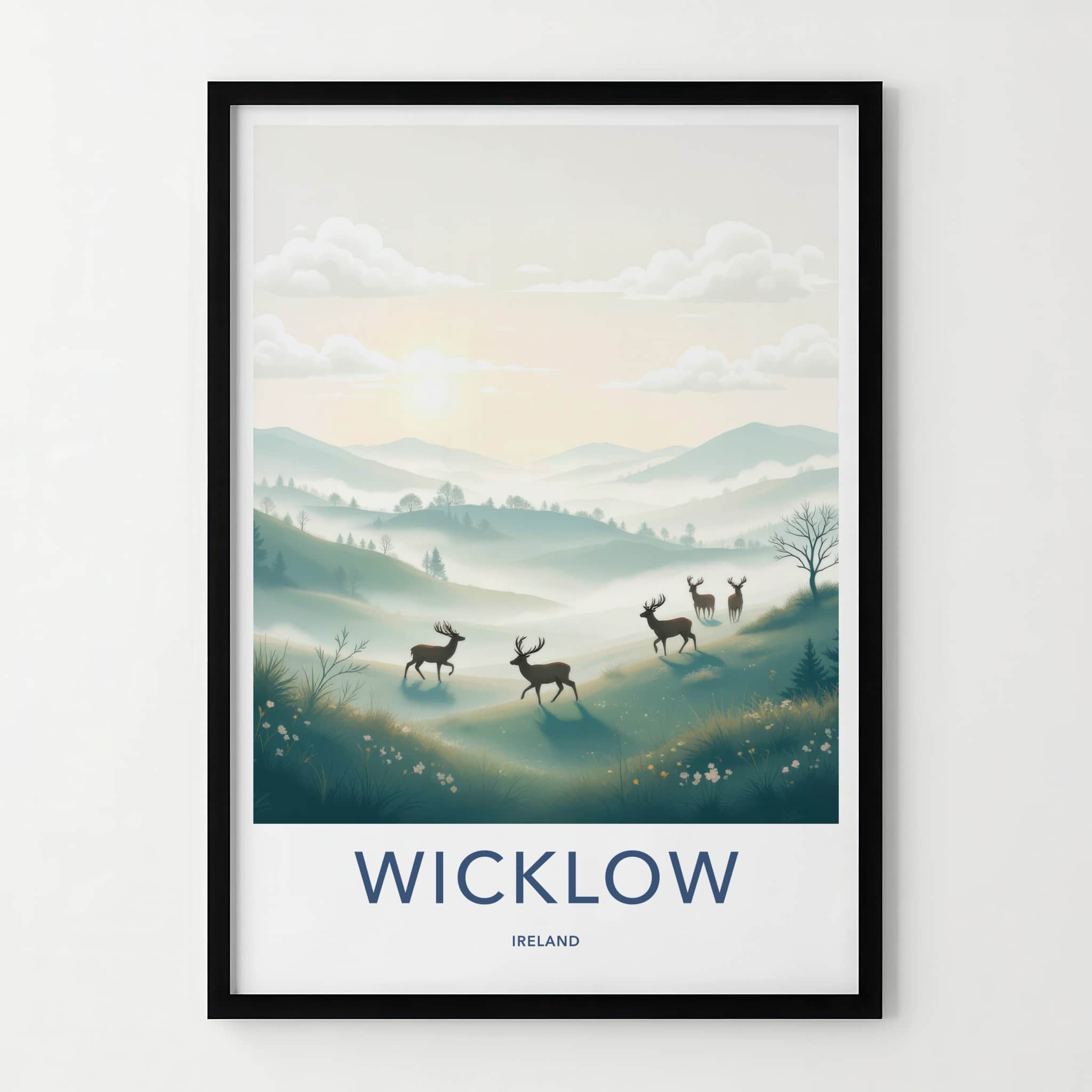 Wicklow Poster - Ireland Travel Art - Misty Hills Deer Home Decor