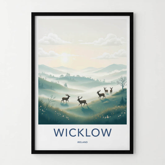 Wicklow Poster - Ireland Travel Art - Misty Hills Deer Home Decor