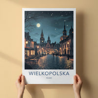 Wielkopolska Poster - Poland Travel Art - Cobblestone Street Moonlight Home Decor